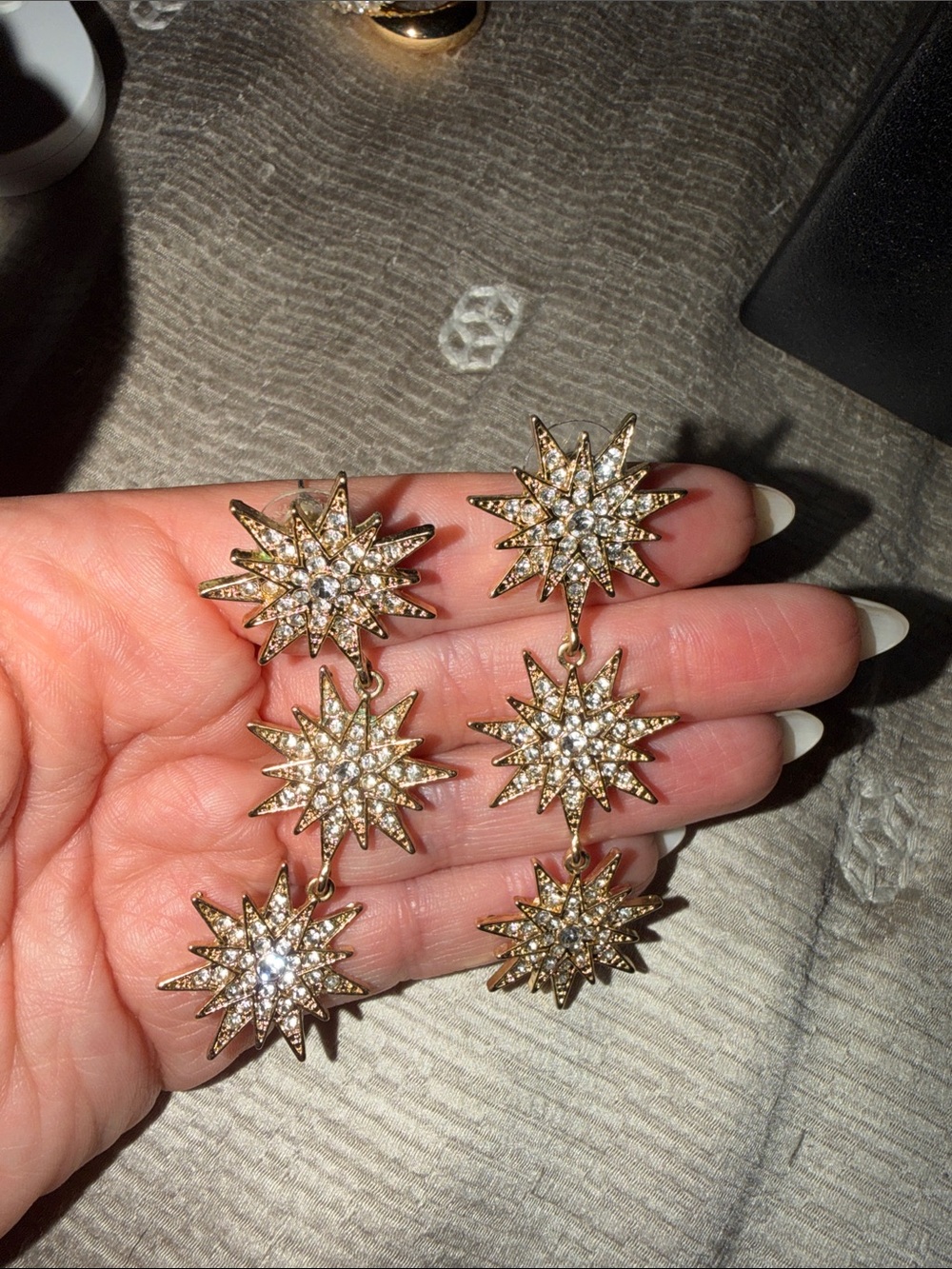 REVOLVE Gold Multi-Star Drop Earrings with Crystal Pavé